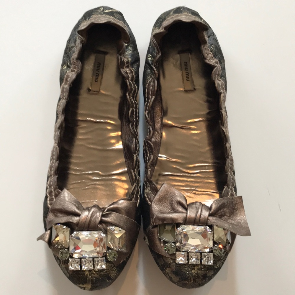 Miu miu brocade jeweled flats
